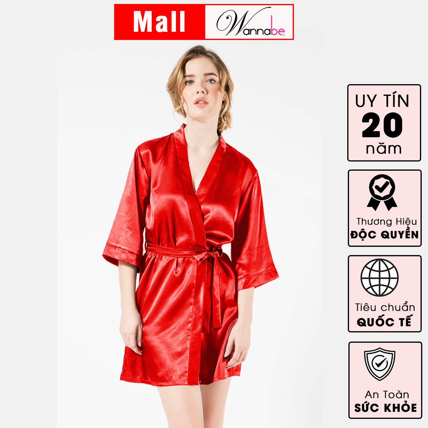 Mô tả Áo choàng ngủ lụa WANNABE áo khoác ngủ lụa kimono dạng cơ bản trơn đơn giản dễ mặc sang trọng KI010 - 1