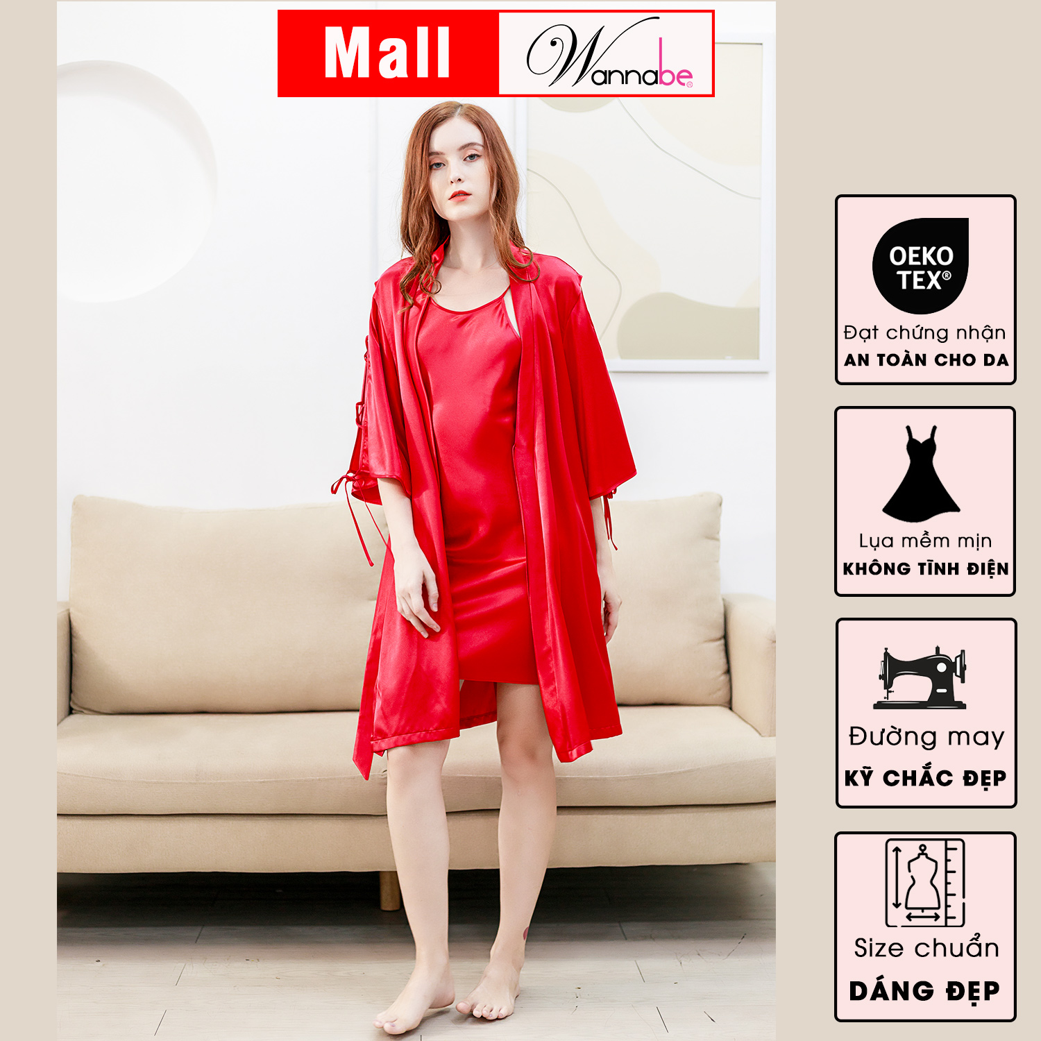 Chất liệu satin lụa mềm mại của áo choàng WANNABE
