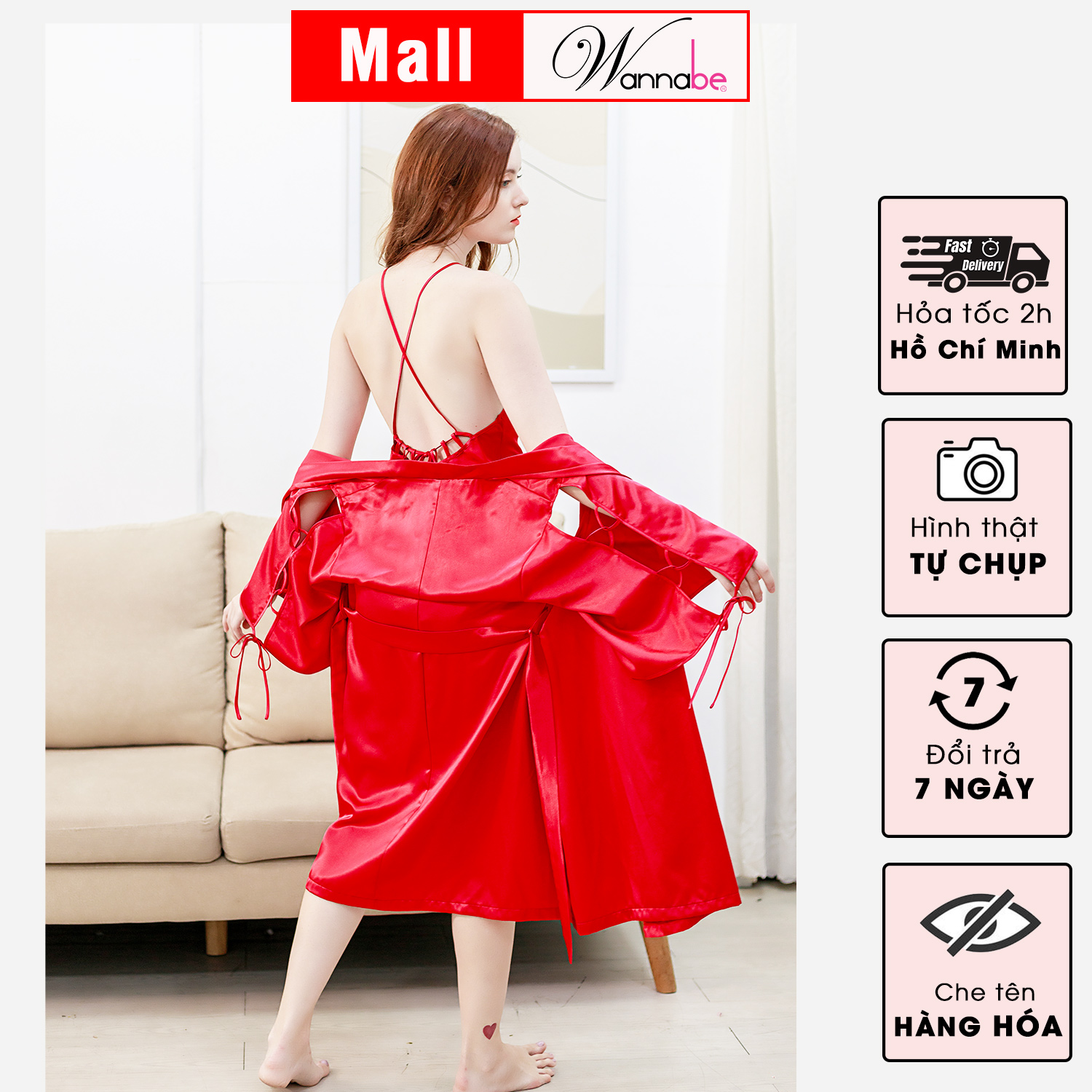 Đường may ziczac chắc chắn của áo choàng ngủ WANNABE
