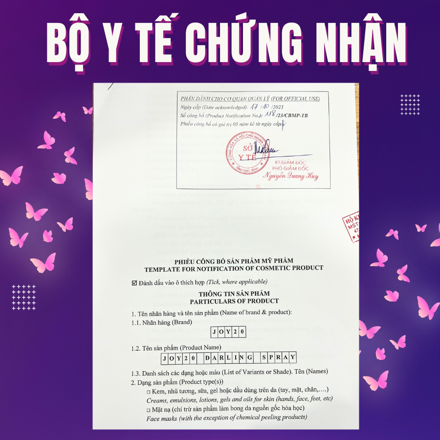 Công Văn Công Bố bộ y tế sản phẩm joy 20