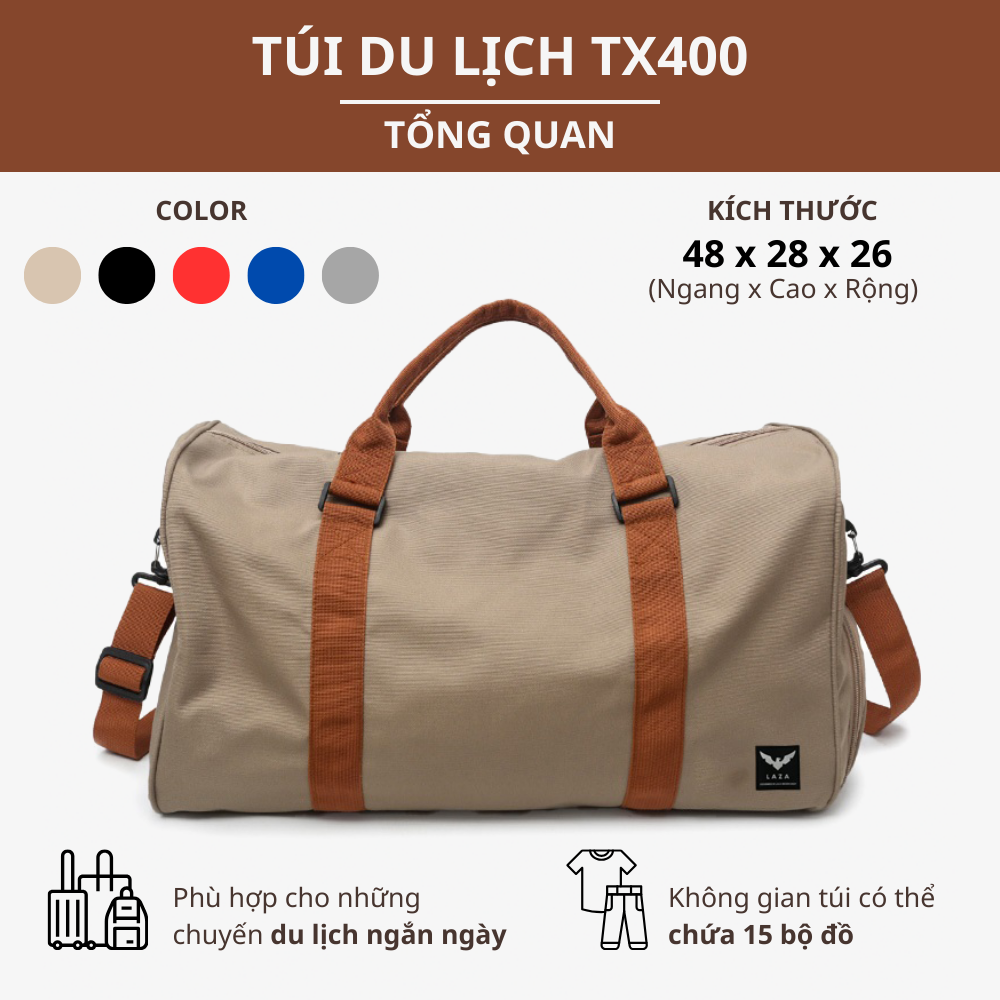 Mô tả Túi đựng quần áo nam nữ LAZA Classic Bag 400 - Chất liệu trượt nước cao cấp - Có ngăn đựng giày tiện lợi - 1