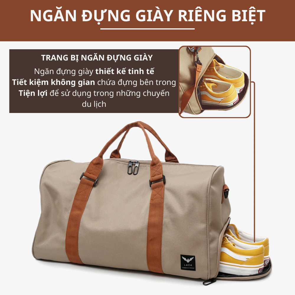 Mô tả Túi đựng quần áo nam nữ LAZA Classic Bag 400 - Chất liệu trượt nước cao cấp - Có ngăn đựng giày tiện lợi - 3