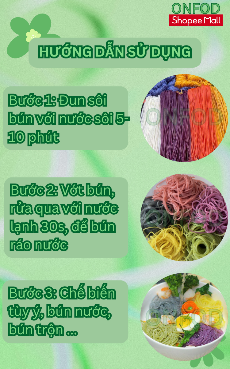 Mô tả Bún khô gạo lứt, bún rau củ ngũ sắc hữu cơ ONFOD ăn kiêng giảm cân healthy food eat clean cho bé ăn dặm - 3