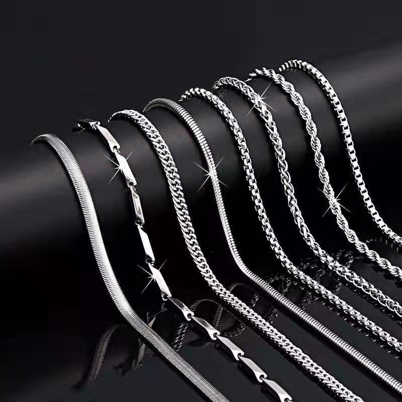 Dây chuyền vòng cổ nam nữ bạc đẹp titan không gỉ kiểu mắt xích trơn chuỗi xoắn đơn giản phụ kiện trang sức dài 50cm 55cm