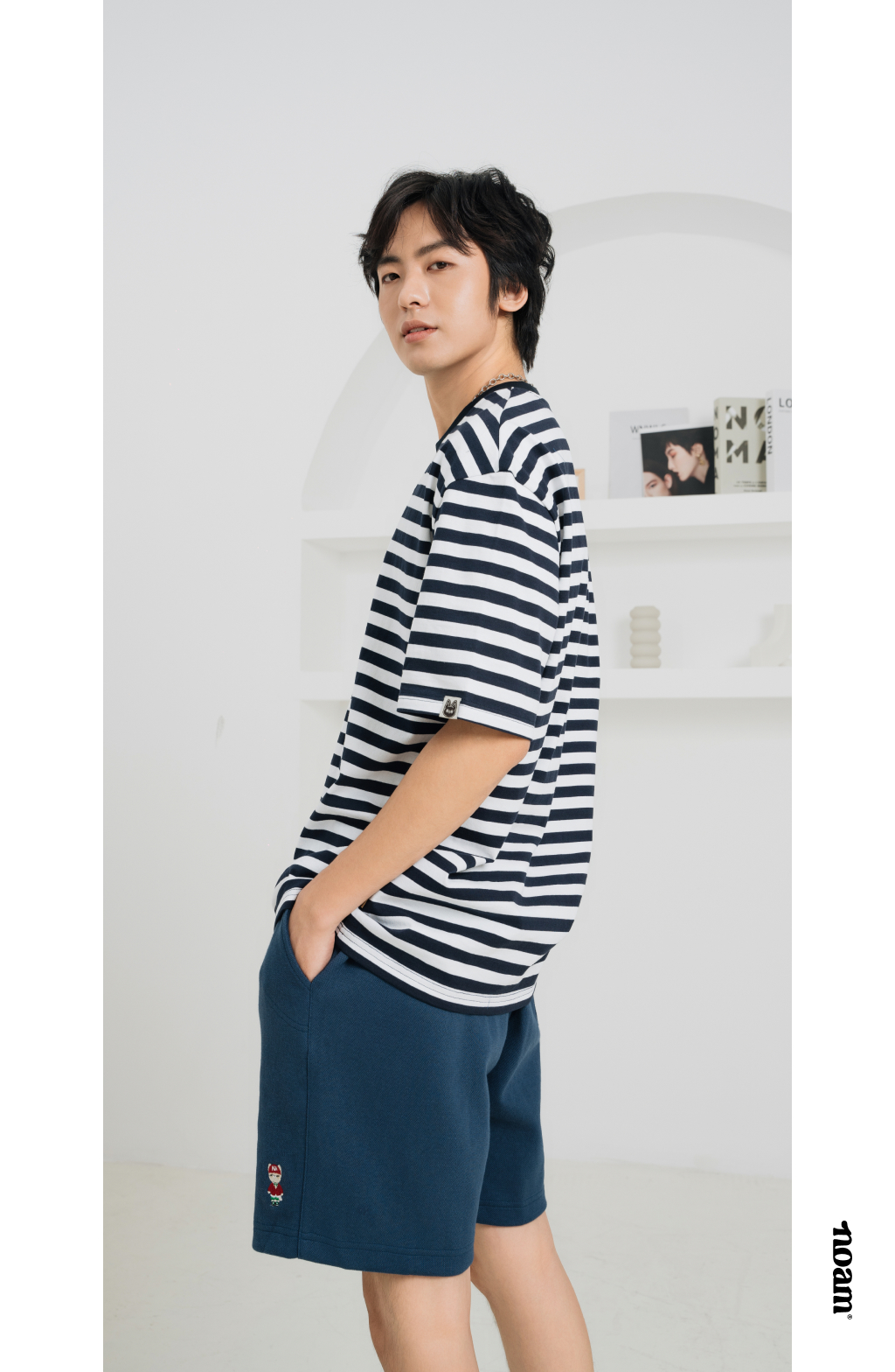 Mô tả Áo thun Form rộng NOAM Striped 100% Cotton - Kẻ ngang xanh navy - trắng - 5