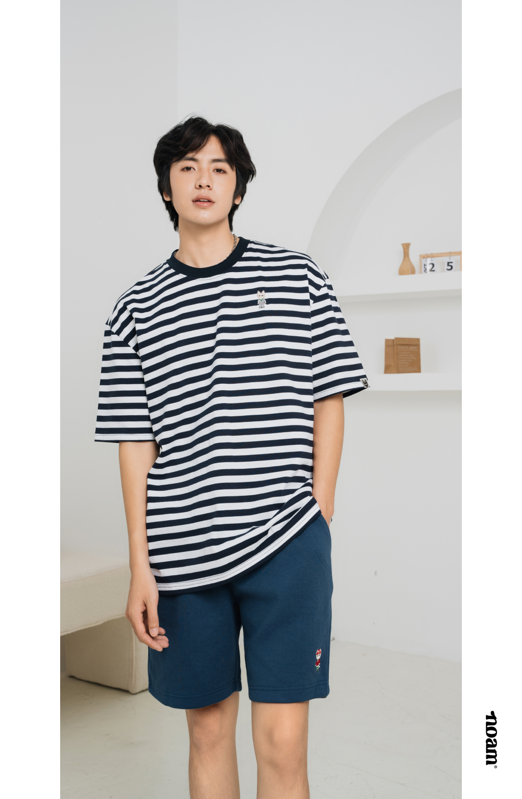 Mô tả Áo thun Form rộng NOAM Striped 100% Cotton - Kẻ ngang xanh navy - trắng - 7