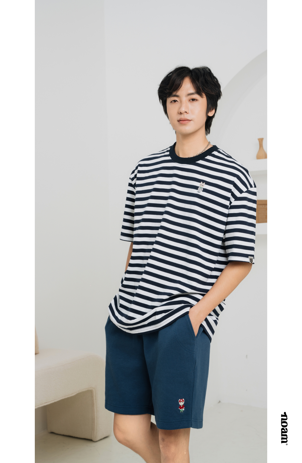 Mô tả Áo thun Form rộng NOAM Striped 100% Cotton - Kẻ ngang xanh navy - trắng - 8