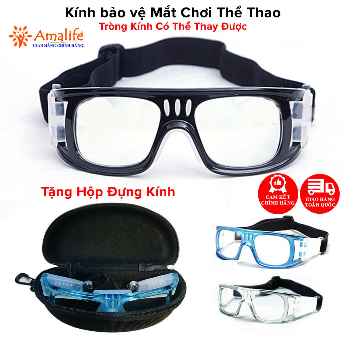 Mô tả Combo Kính Bảo Vệ Mắt Chơi Thể Thao Tặng Hộp Đựng Kính Chơi Bóng Rổ Bóng Đá Chống Mồ Hôi Có Thể Thay Tròng Cận Amife - 1