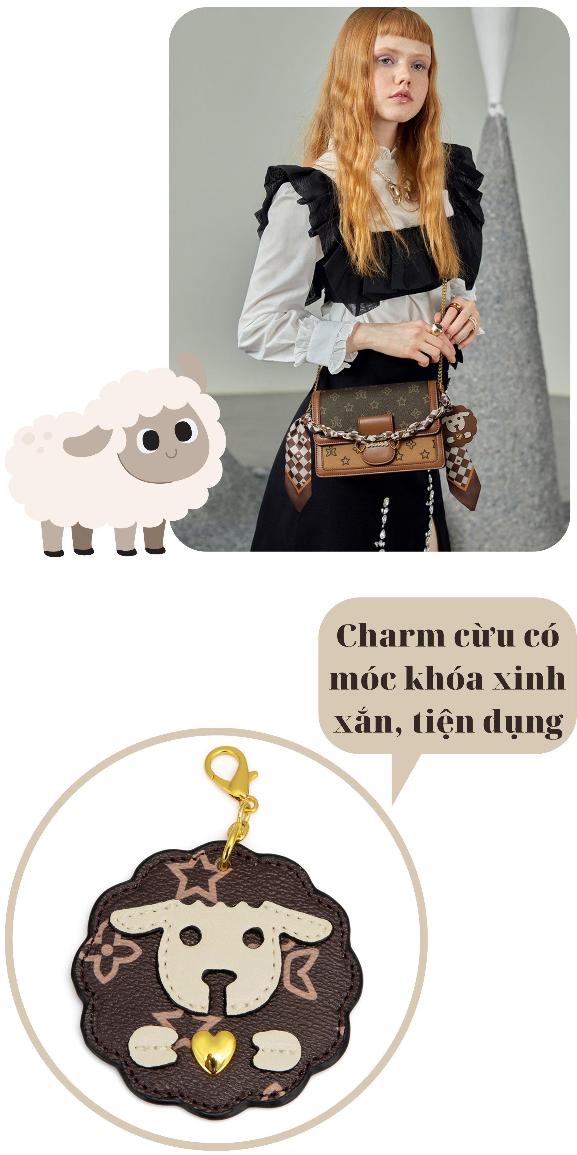 Mô tả Túi xách nữ đẹp Just Star sang trọng dễ thương phối khăn charm cừu cute ViAnh Store 172905 đi làm đi chơi tiệc - 2