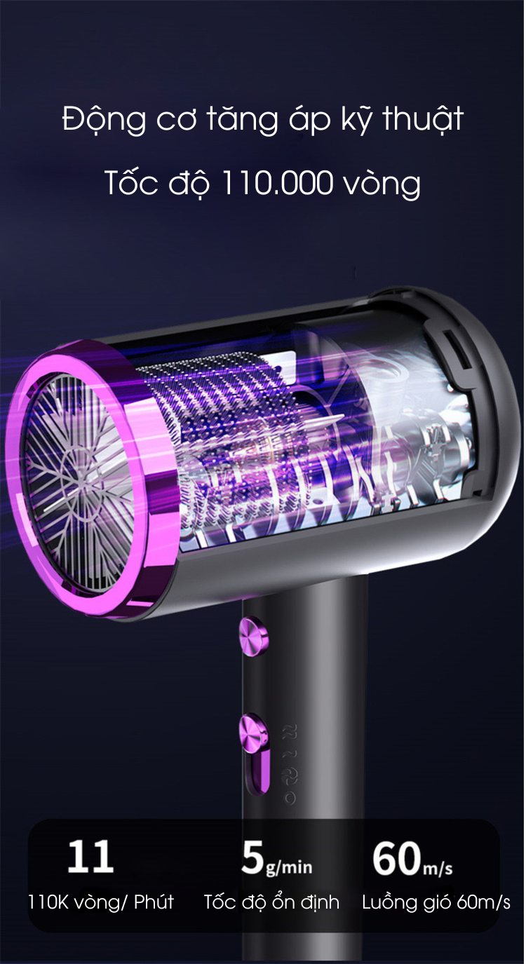 Mô tả Máy sấy tóc mini, máy sấy tóc HOKU công suất lớn 1800W, Ion âm dưỡng tóc 2 chiều nóng lạnh MST06 - 4