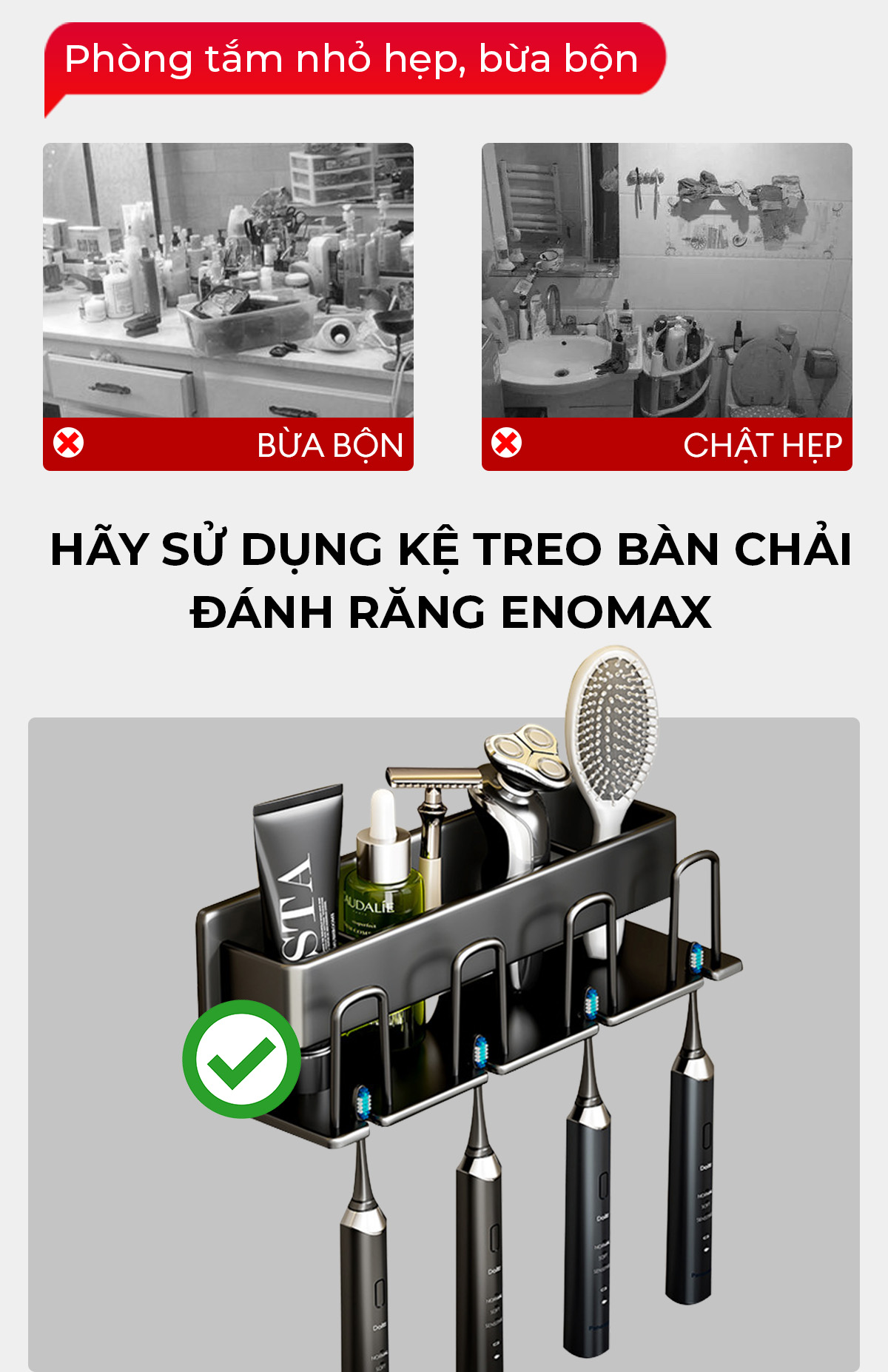 Chất liệu nhôm hàng không của giá treo bàn chải Enomax
