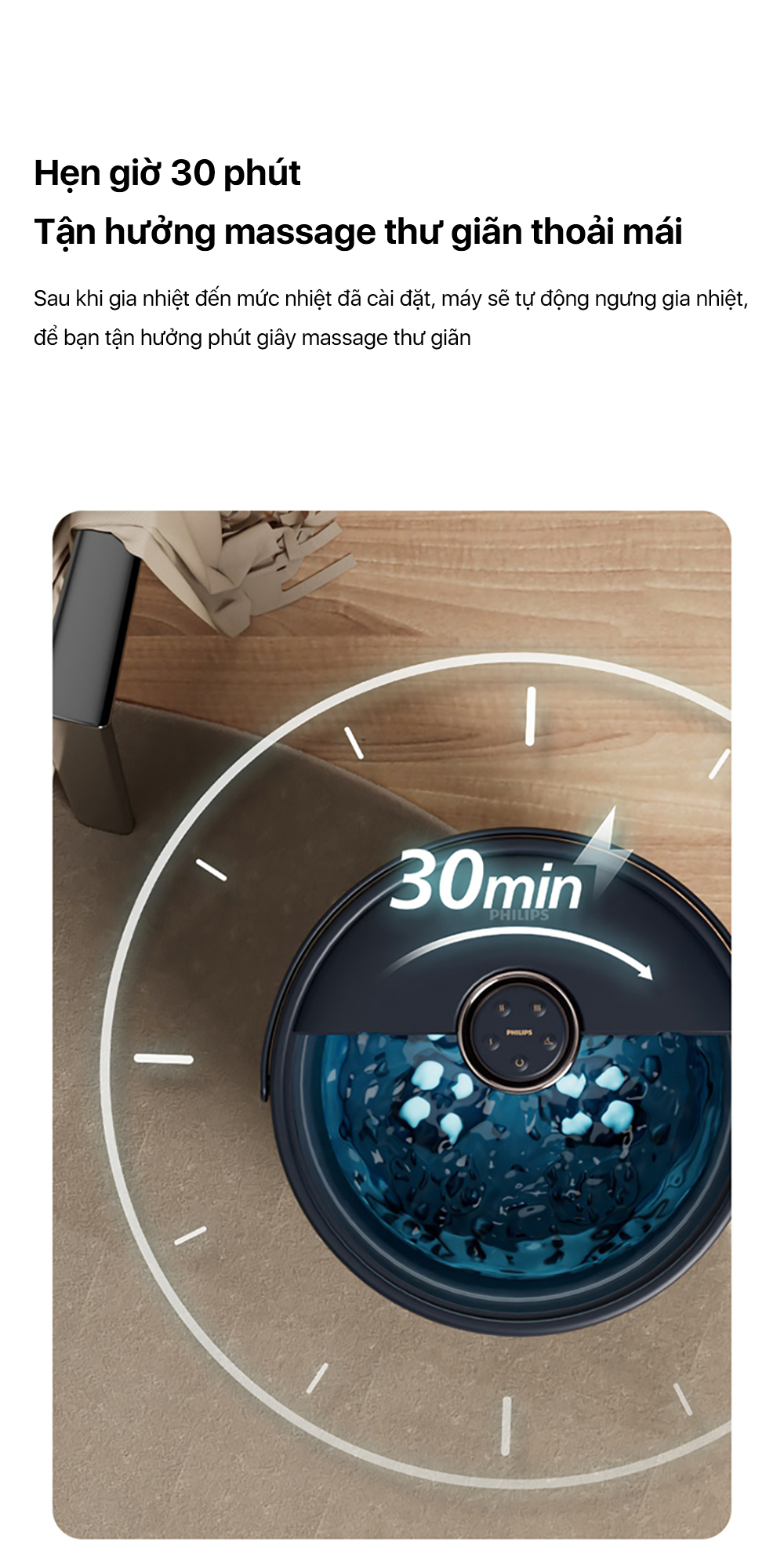 Mô tả Bồn Ngâm Chân Massage PHILIPS 6501-thiết kế gấp gọn,massage ngâm chân thư giãn,gia nhiệt với công suất lớn 800W - 7