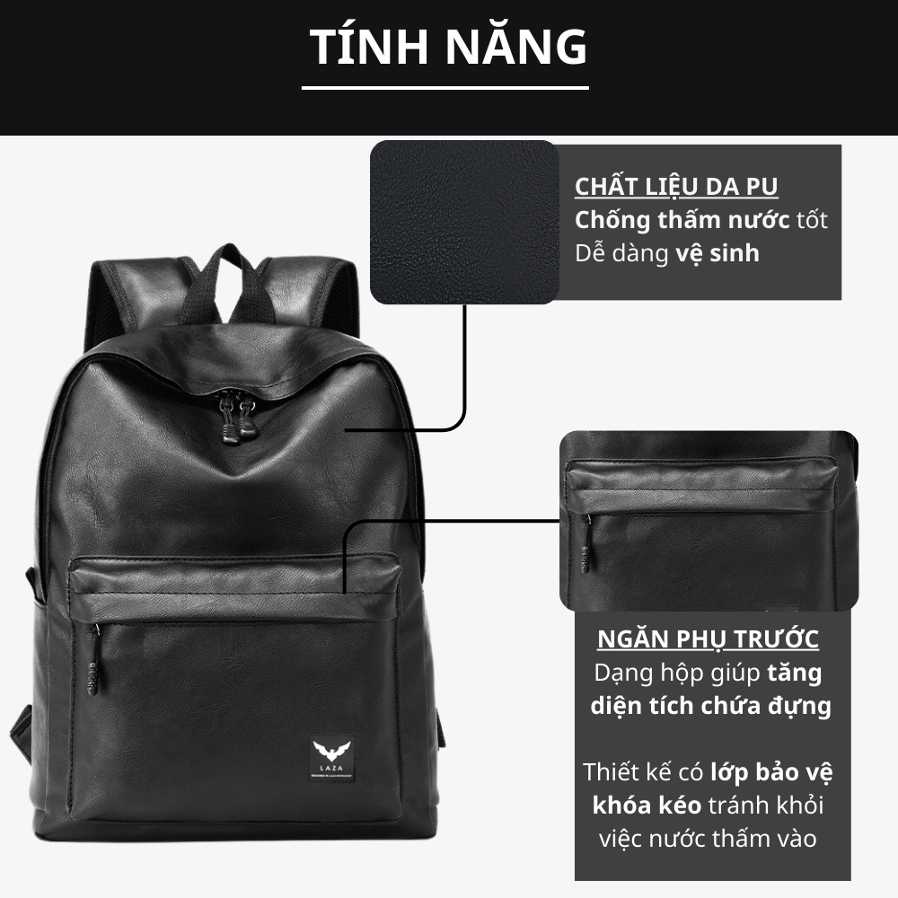 Mô tả Balo da nam nữ LAZA Organ Backpack 499 - Chất liệu da nhập khẩu chống thấm nước - 3