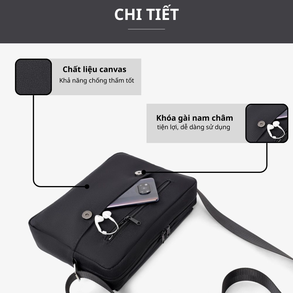 Mô tả Túi đeo chéo nam nữ Zella Bag 590 - Chất liệu canvas trượt nước cao cấp - Thương hiệu LAZA - 4