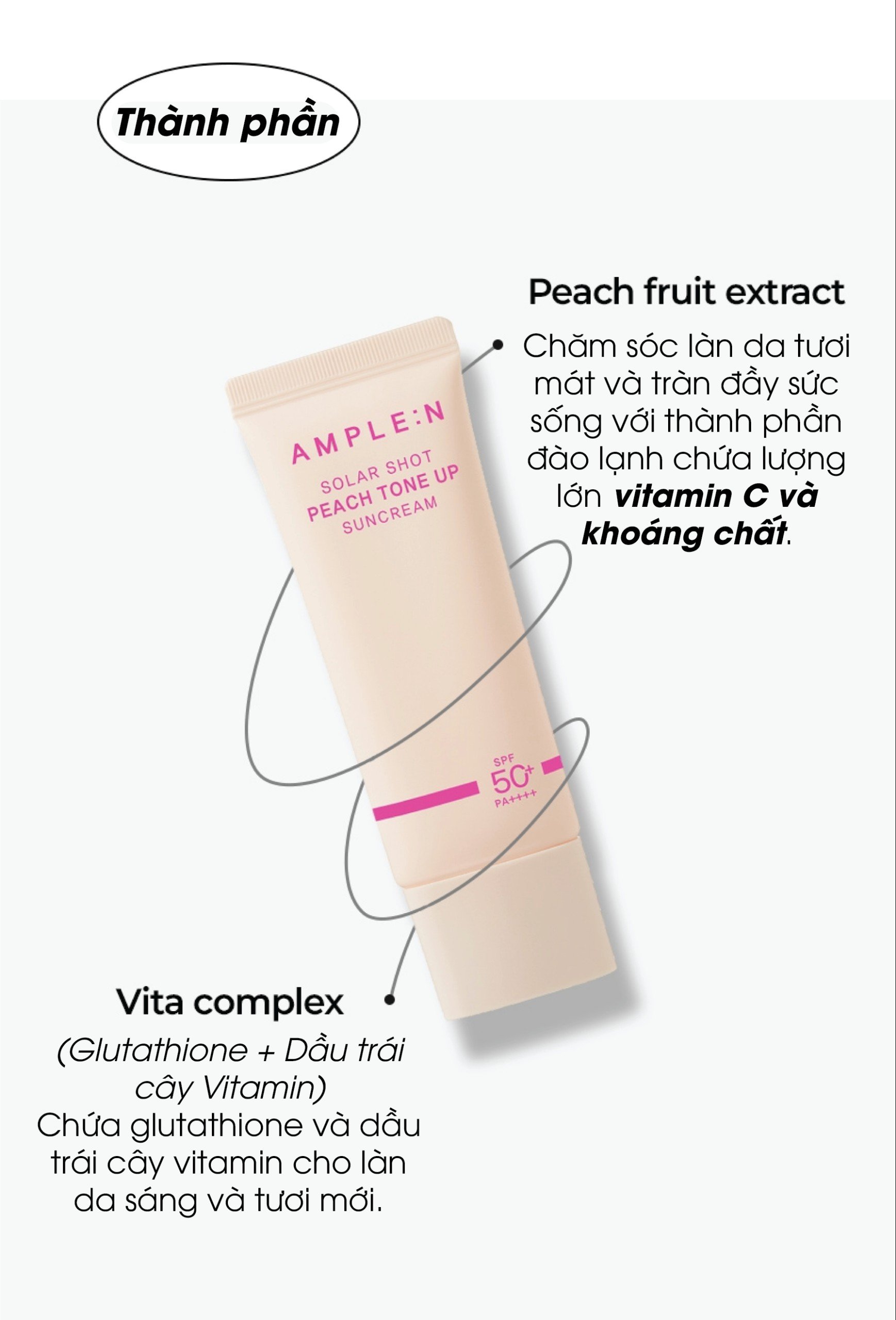 Mô tả Kem Chống Nắng Nâng Tone Hồng Đào Ample:n Solar Shot Peach Tone Up Suncream 40ml - 10