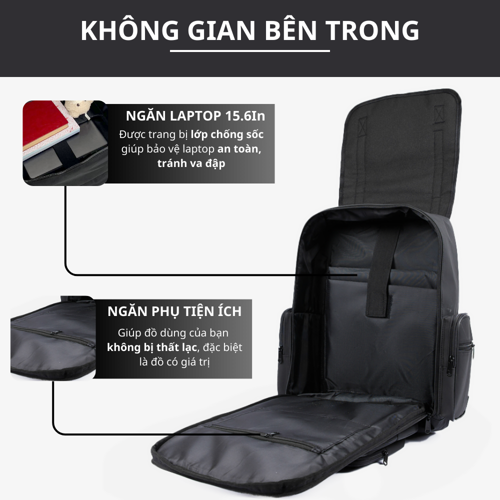 Mô tả Balo LAZA Simple Backpack 500 - Hàng thiết kế cao cấp trượt nước - Bảo hành trọn đời - 4