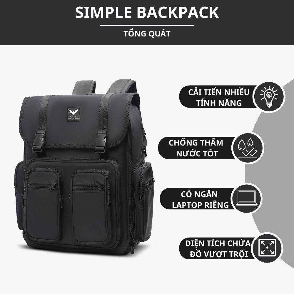 Mô tả Balo LAZA Simple Backpack 500 - Hàng thiết kế cao cấp trượt nước - Bảo hành trọn đời - 1
