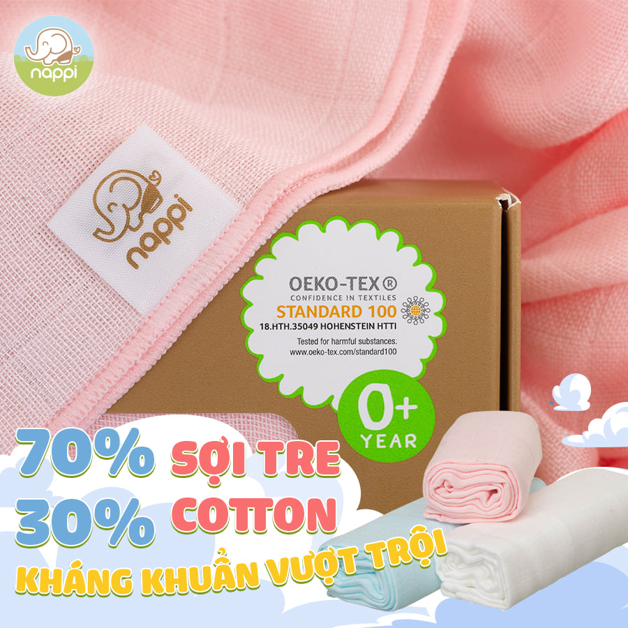 Mô tả Khăn Sợi Tre Đa năng Nappi Organic Mềm Mịn Siêu Thấm Hút Kích Thước 120x120cm - 1