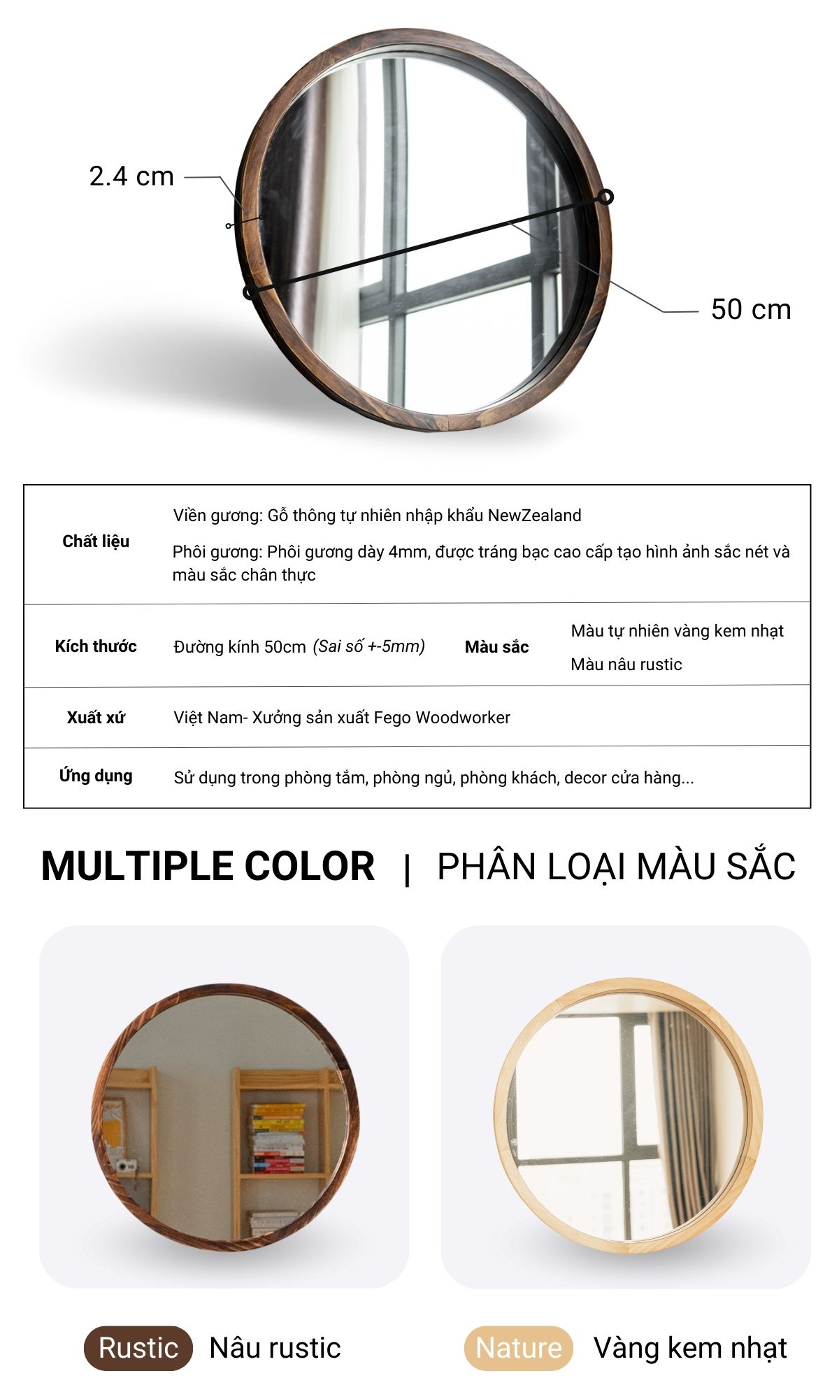 Gương tròn FEGO cho bàn trang điểm