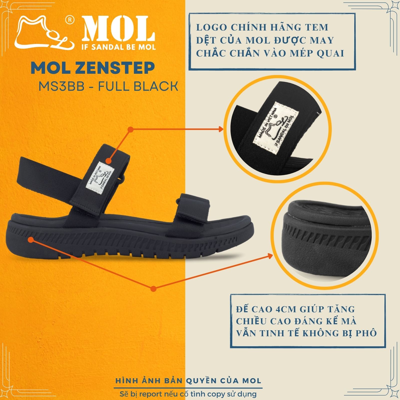 Mô tả Giày sandal Zenstep siêu nhẹ nam nữ hiệu MOL 2 quai ngang MS3 - 3