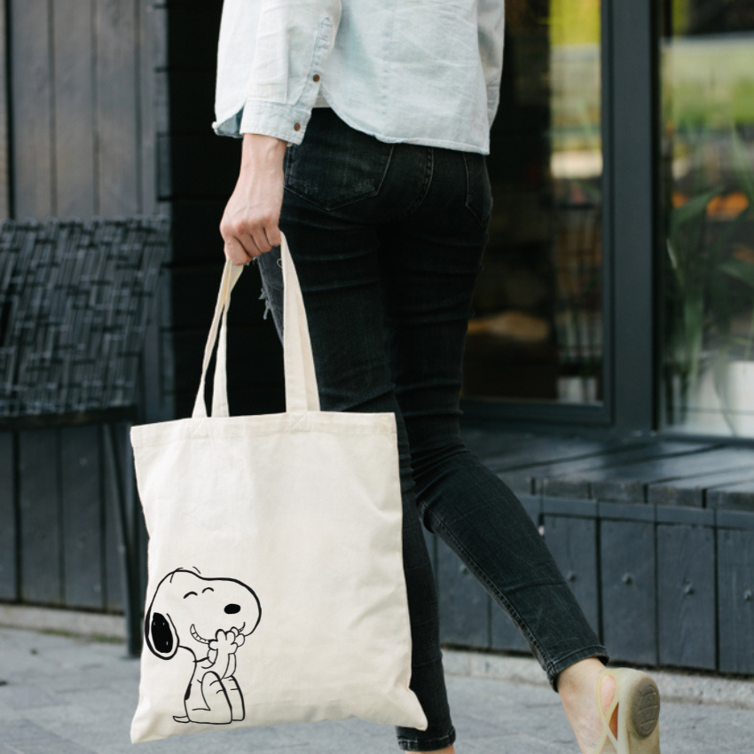 Mô tả Túi Tote Vải Mộc GINKO Có Dây Kéo Khóa ( túi con bên trong ) In Hình Snoopy M20 - 4