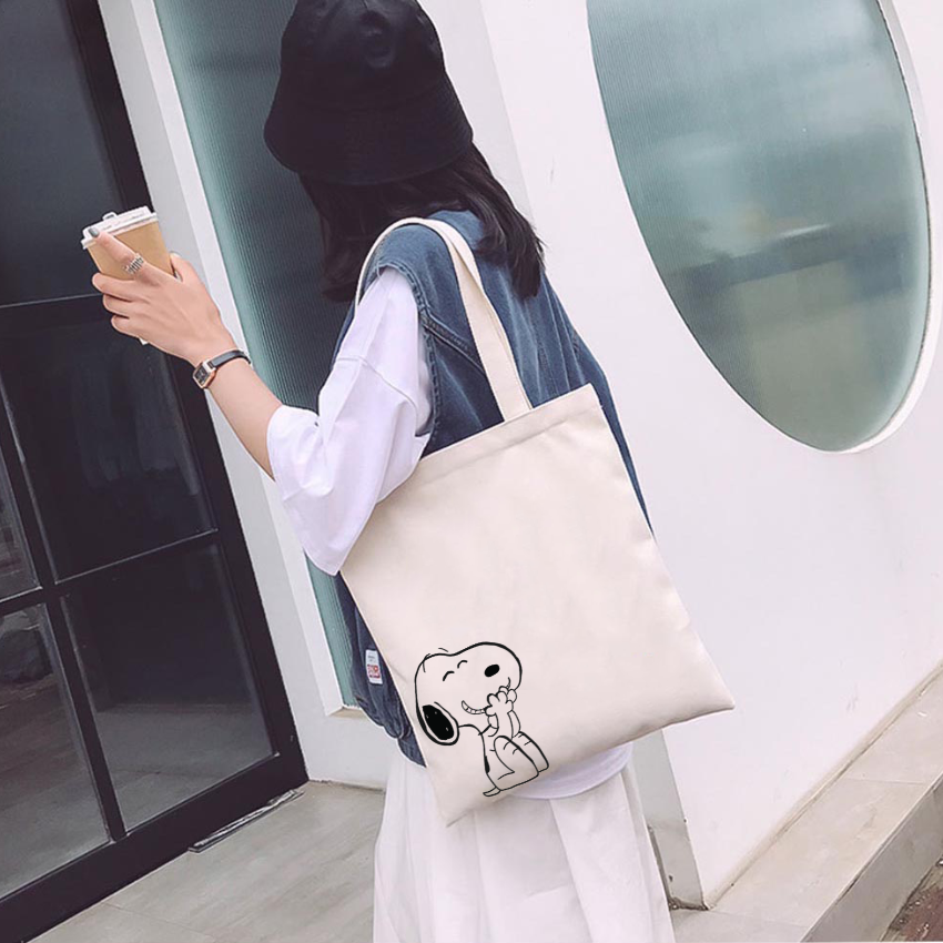 Mô tả Túi Tote Vải Mộc GINKO Có Dây Kéo Khóa ( túi con bên trong ) In Hình Snoopy M20 - 5