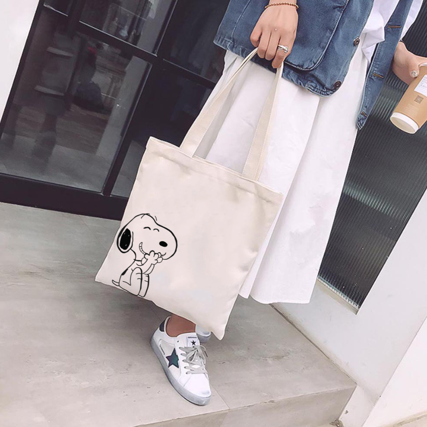 Mô tả Túi Tote Vải Mộc GINKO Có Dây Kéo Khóa ( túi con bên trong ) In Hình Snoopy M20 - 6