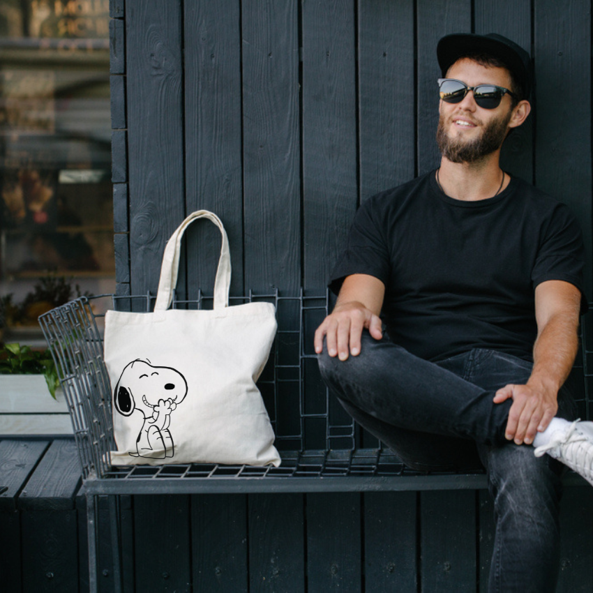 Mô tả Túi Tote Vải Mộc GINKO Có Dây Kéo Khóa ( túi con bên trong ) In Hình Snoopy M20 - 7