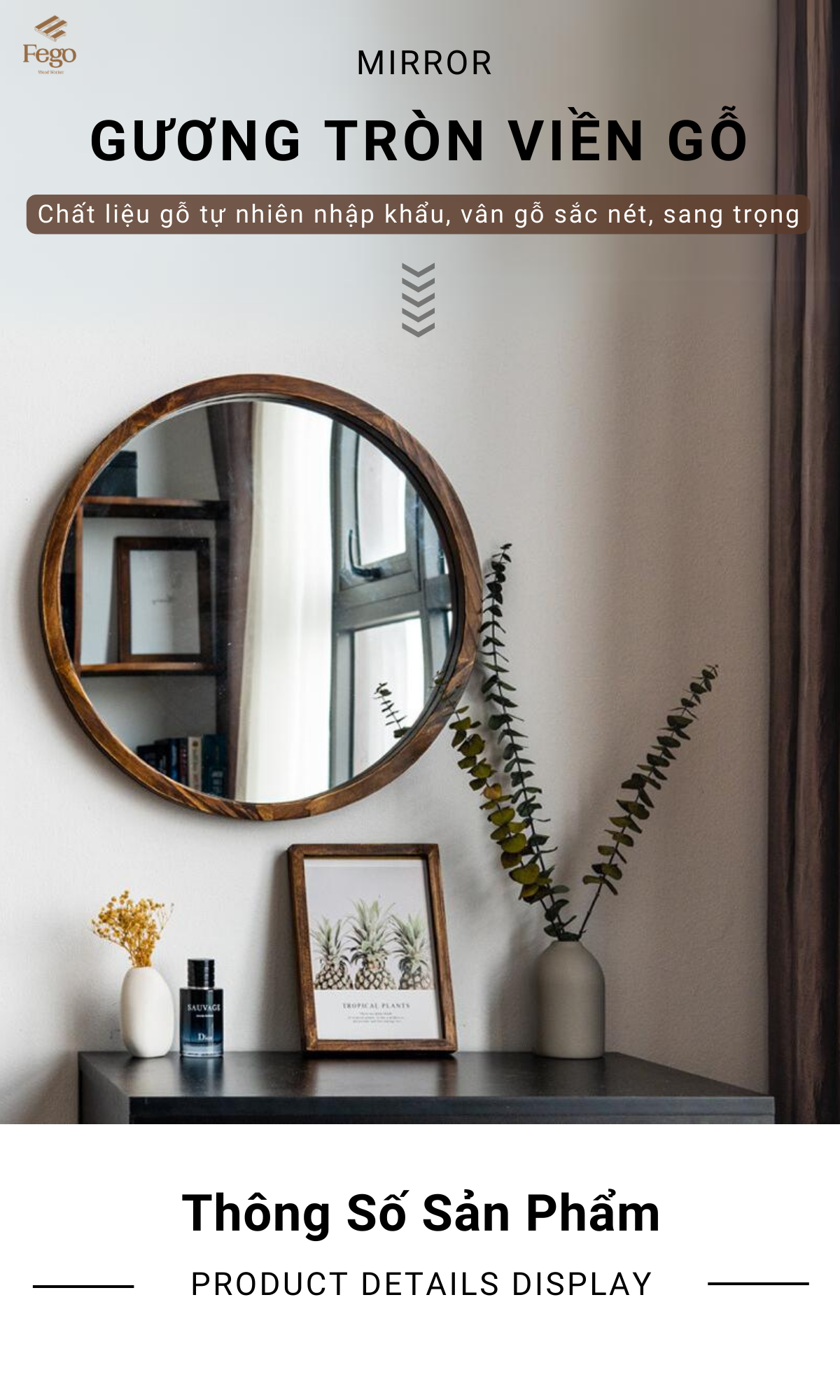 Gương tròn FEGO decor phòng ngủ
