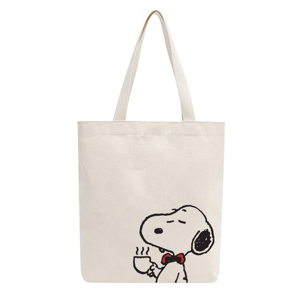 Mô tả Túi tote vải mộc GINKO có dây kéo khóa miệng túi ( túi con ) in hình Snoopy and Friends M102 - 2