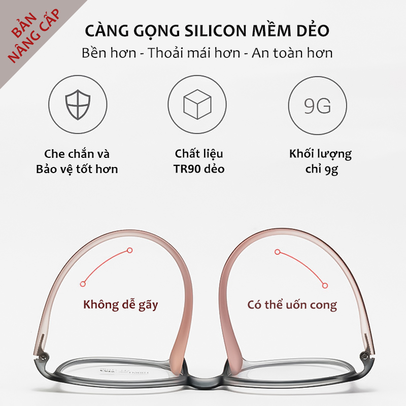 Mô tả Kính Chống Ánh Sáng Xanh Gọng Siêu Dẻo AORON Giảm Mỏi Mắt Chống Tia Bức Xạ, Hạn Chế Cận Thị Có Thể Thay Tròng AK146 - 3