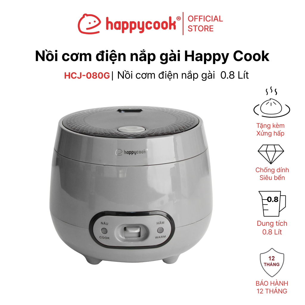 Mô tả NỒI CƠM ĐIỆN NẮP GÀI 0.8L HAPPYCOOK, HCJ-080G - 1