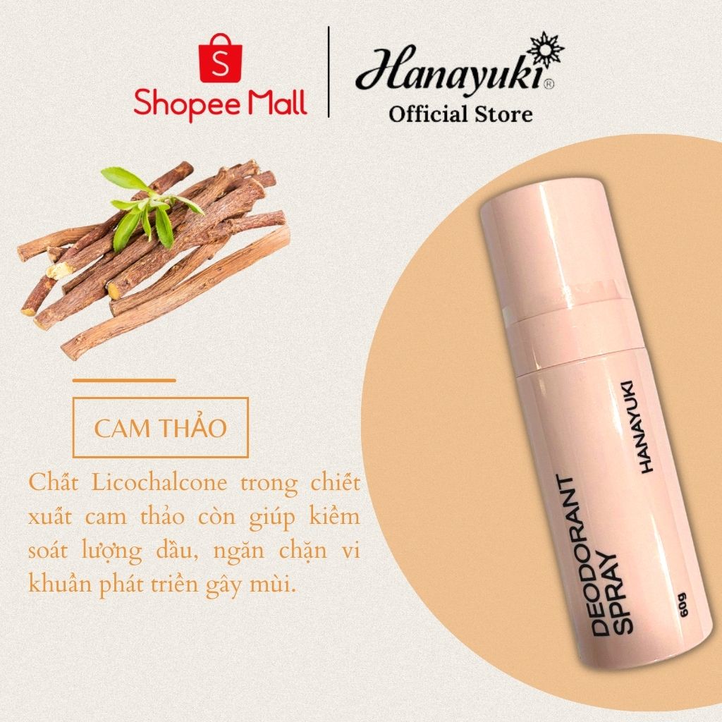 Mô tả Xịt Khử Mùi Hanayuki Deodorant Spray Chính Hãng, Xịt Thơm Cơ Thể Giúp Khử Mùi Giảm Tiết Mồ Hôi 60g - 2