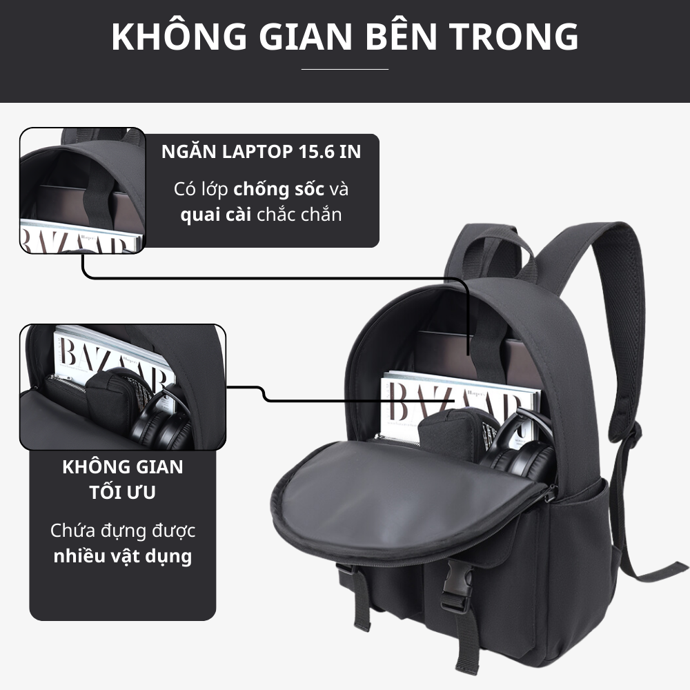 Mô tả Balo nam LAZA Burll Backpack 630 - Chất liệu vải trượt nước vừa laptop 15.6inch - 4