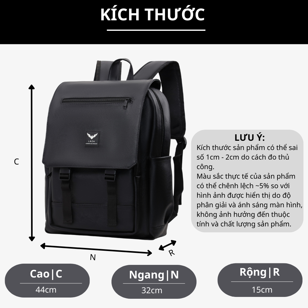 Mô tả Balo laptop da nam nữ thời trang LAZA Bellis Backpack 515 - Chất liệu da PU trượt nước nhập khẩu - 2