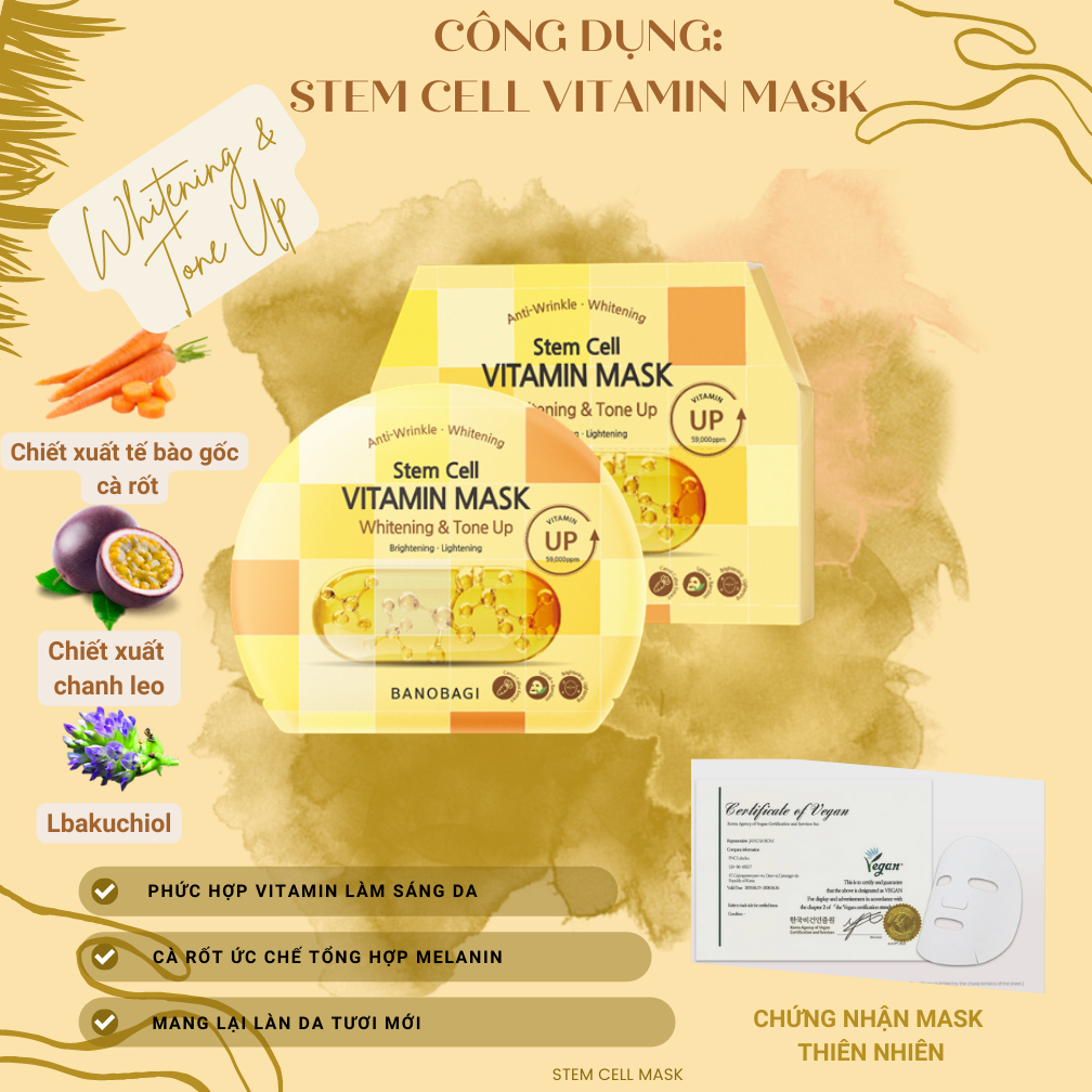 Mô tả Mặt Nạ Dưỡng Ẩm Trắng Da, Cấp Nước Tức Thì BANOBAGI Stem Cell Vitamin Mask  Daily Beauty - 3
