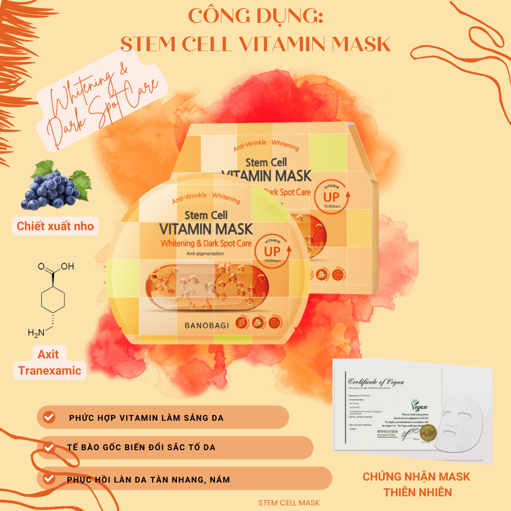 Mô tả Mặt Nạ Dưỡng Ẩm Trắng Da, Cấp Nước Tức Thì BANOBAGI Stem Cell Vitamin Mask  Daily Beauty - 4