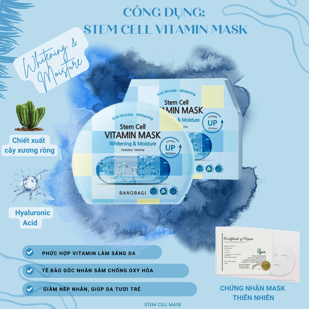 Mô tả Mặt Nạ Dưỡng Ẩm Trắng Da, Cấp Nước Tức Thì BANOBAGI Stem Cell Vitamin Mask  Daily Beauty - 5