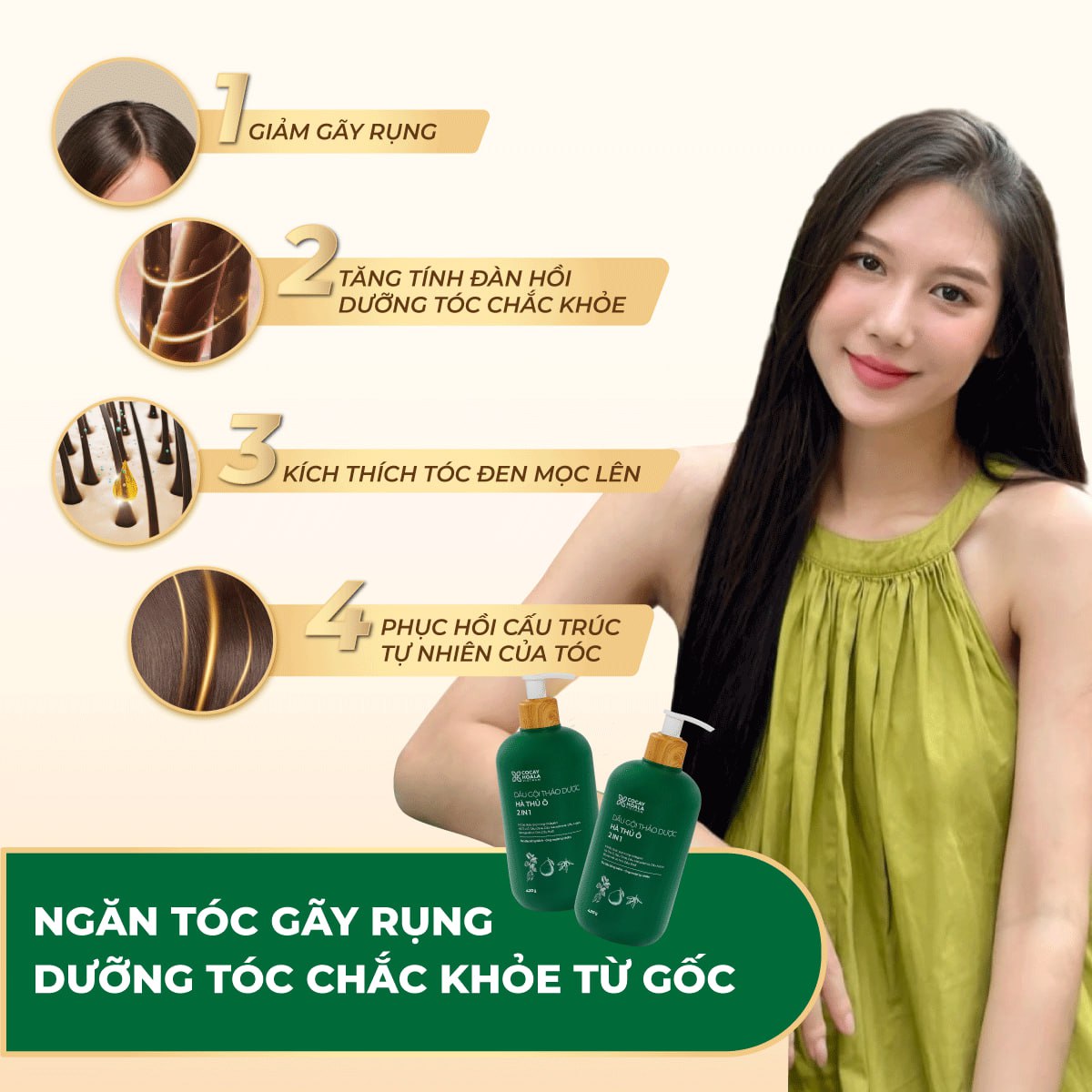 Mô tả Dầu Gội Thảo Dược Hà Thủ Ô 2in1 Cỏ Cây Hoa Lá 420g - DƯỠNG ẨM CHO TÓC ĐEN MỀM MƯỢT - 3