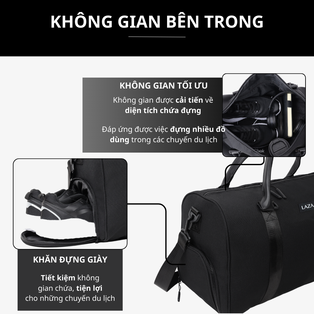 Mô tả Túi du lịch cỡ lớn Niaga Bag 591 - Chất liệu canvas trượt nước cao cấp - Thương hiệu LAZA - 3
