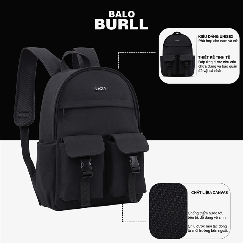 Mô tả Balo nam LAZA Burll Backpack 630 - Chất liệu vải trượt nước vừa laptop 15.6inch - 1