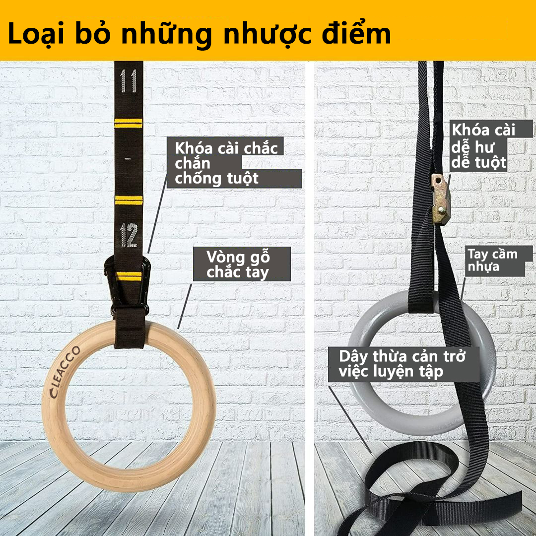 Mô tả Vòng Treo Tập Gym Cleacco – Gymnastic Rings Có Vạch Đo, Khóa Cài Chắc, Dụng Cụ Tập Thể Lực Tại Nhà ,bảo hành chính hãng - 7