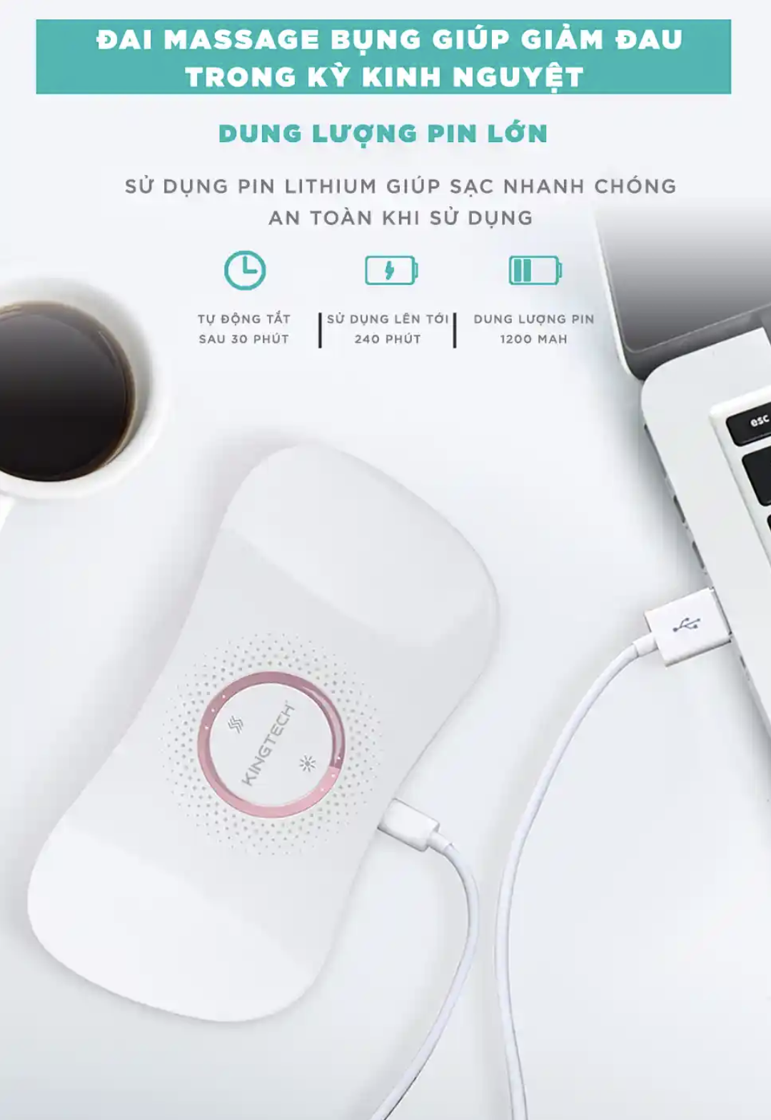Mô tả Quà Valentine Tuyệt Vời Cho Bạn Gái - Máy Massage Bụng KINGTECH KS-220, Đai Chườm Nguyệt San Rung Cao Tần, Làm Ấm - 3