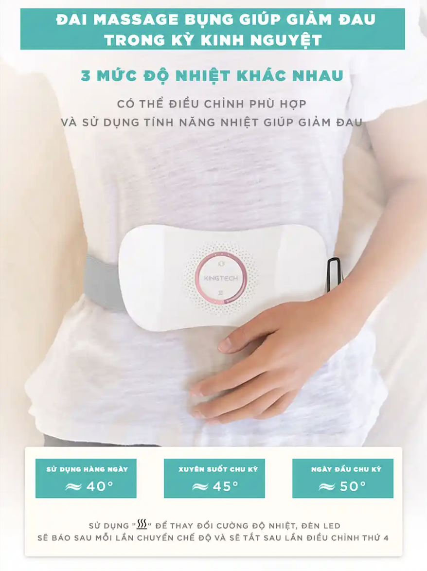Mô tả Quà Valentine Tuyệt Vời Cho Bạn Gái - Máy Massage Bụng KINGTECH KS-220, Đai Chườm Nguyệt San Rung Cao Tần, Làm Ấm - 4