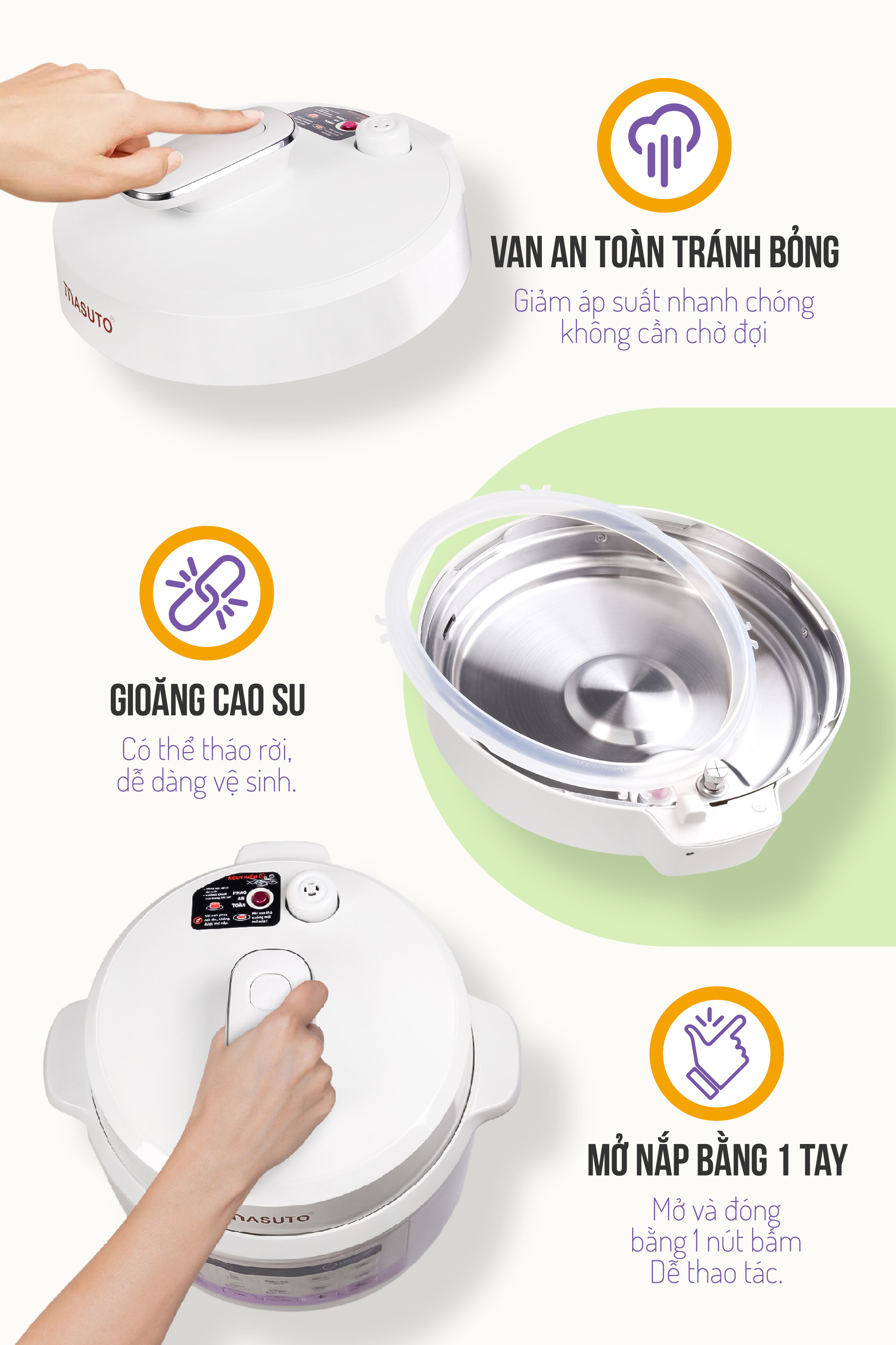 Mô tả Nồi Áp Suất Điện Đa Năng Masuto PC05 10in1  Van Xả Tự Động Kho Hầm Nhừ Nấu Cơm Nấu Lẩu Đa Năng Có Nấu Mở Nắp - 3