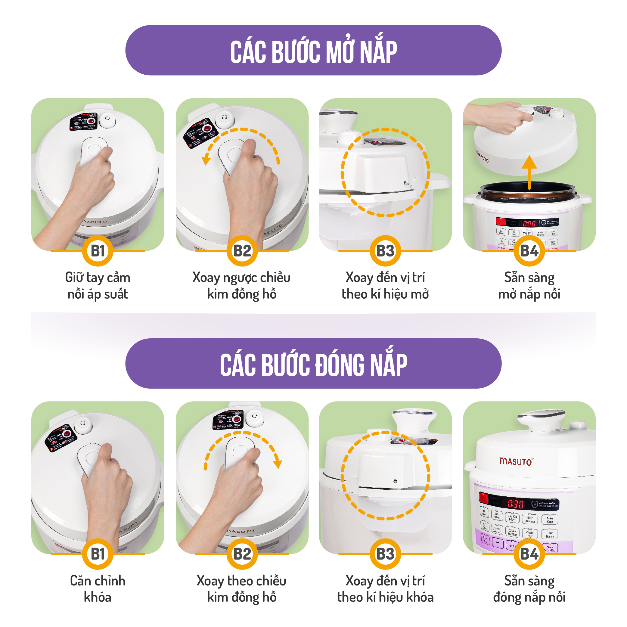 Mô tả Nồi Áp Suất Điện Đa Năng Masuto PC05 10in1  Van Xả Tự Động Kho Hầm Nhừ Nấu Cơm Nấu Lẩu Đa Năng Có Nấu Mở Nắp - 6