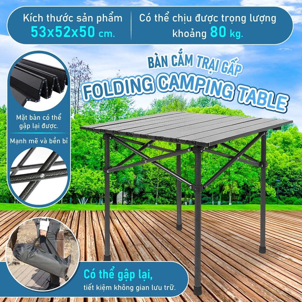 Mô tả Bàn cắm trại gấp gọn, TSD, dễ mang theo có thể gập lại, có nhiều kích thước 53 95 120cm new - 9