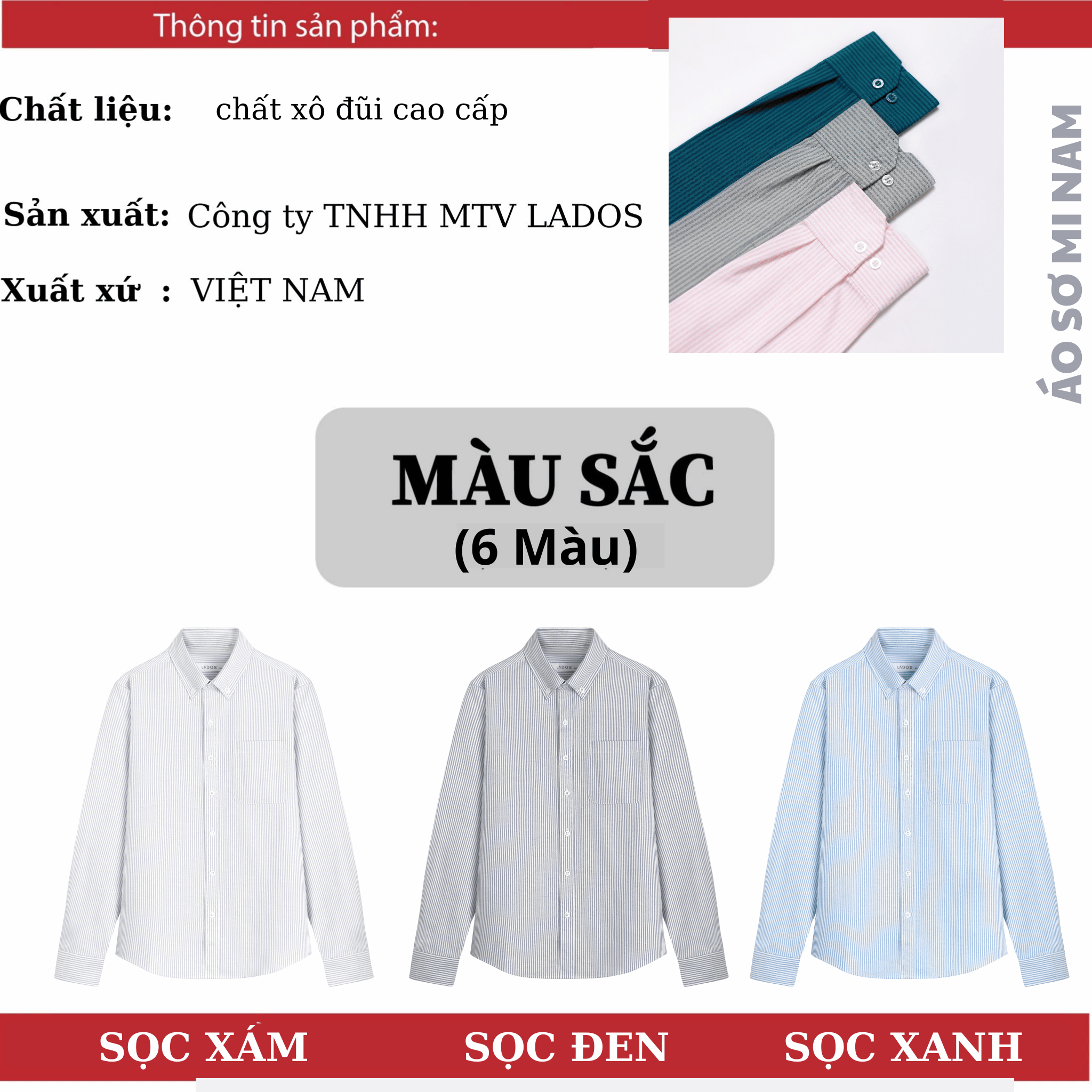 Mô tả Áo sơ mi nam dài tay kẻ sọc nhí vải oxford cao cấp LADOS-18126 phong cách hàn quốc, có túi, nhiều màu - 2