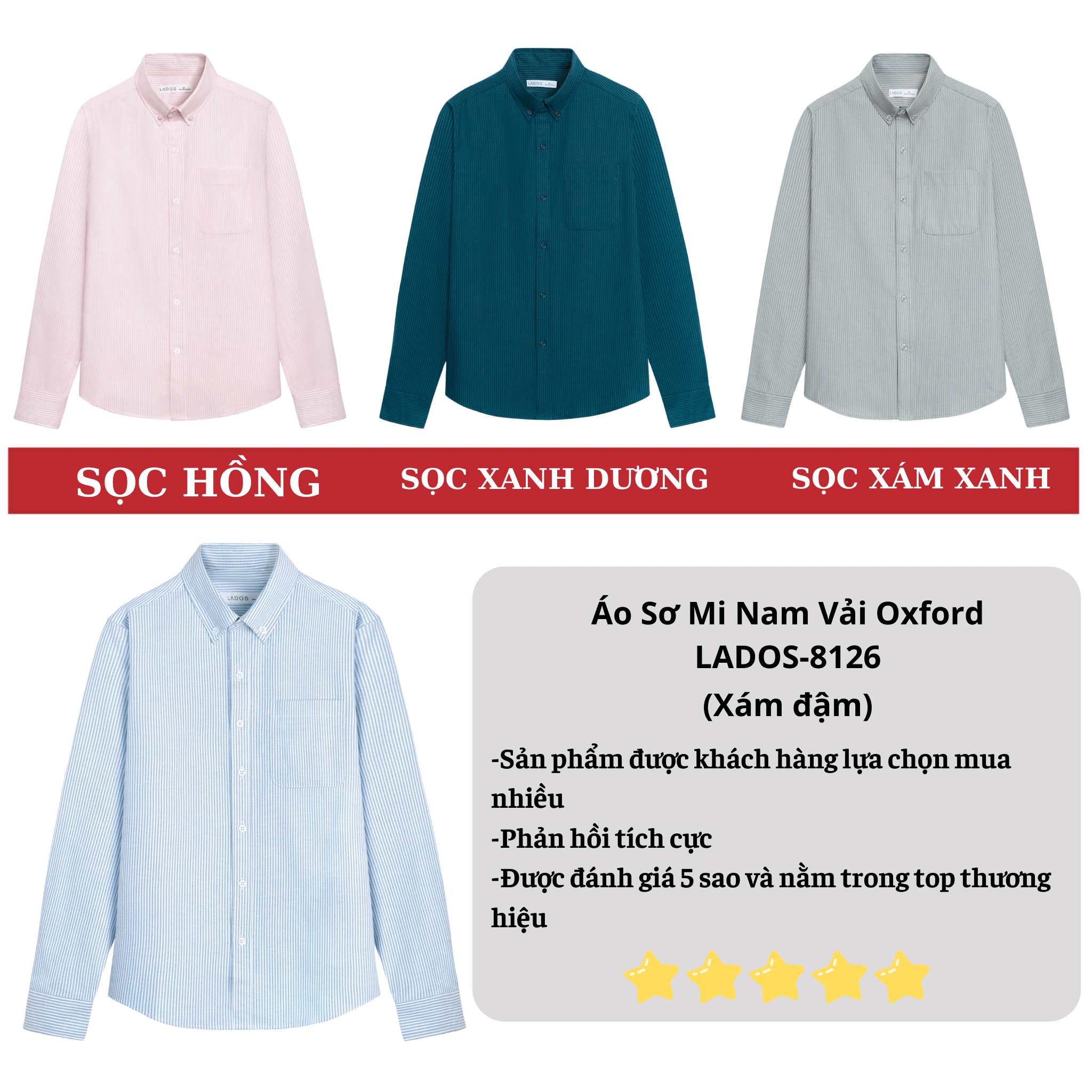 Mô tả Áo sơ mi nam dài tay kẻ sọc nhí vải oxford cao cấp LADOS-18126 phong cách hàn quốc, có túi, nhiều màu - 3