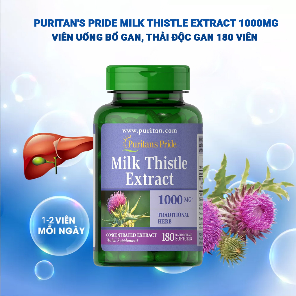 Thải độc Gan Puritans Pride Milk Thistle Extract 1000mg 90 180 Viên